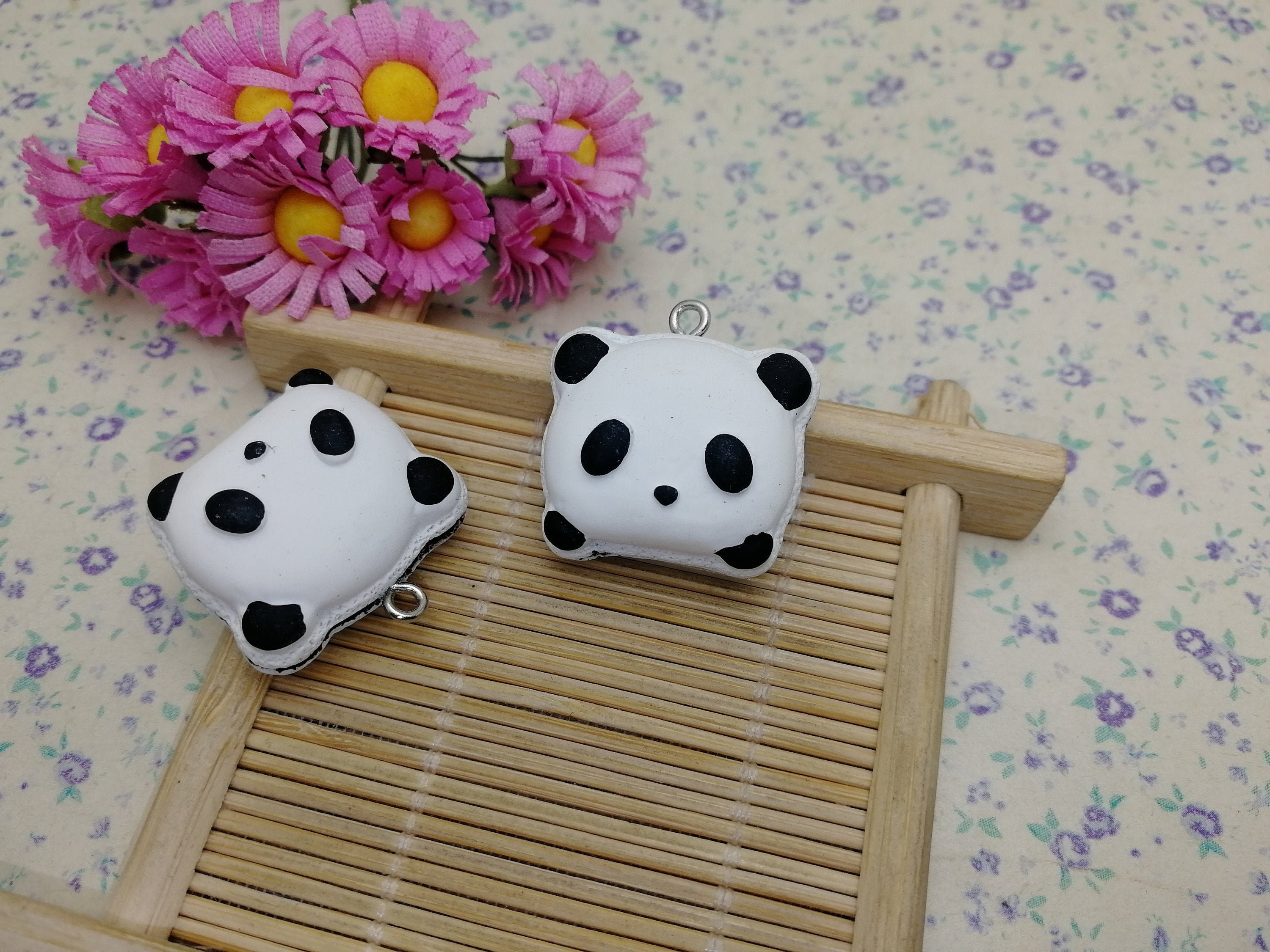 6/20 Pieces Plastic Panda Pendant Charm , Resin Handmade Craft