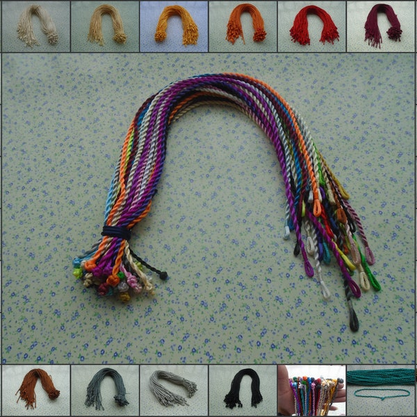 30 pieces 18-20 inches length 3mm diameter width handmade twist silk satin necklace string cord with loop knot , 25 colors option , BN0002