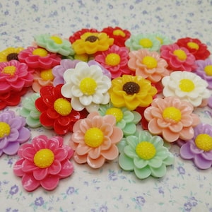 10/50 pieces plastic flower floral flat back cabochon charm , mix color resin flatback cab decoration jewelry bead pendant finding , BP0033
