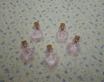 2/10 pieces pink color small mini glass bottle with cork , glass jar vial wedding party wish bottle pendant charm , 5 shapes option , BB0023