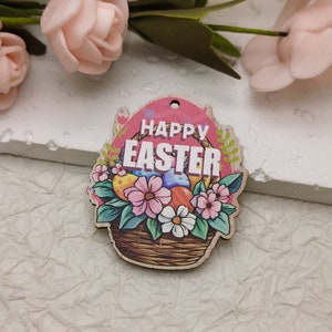 6/20/100 pieces Easter Egg Anemone Flower Wooden Pendant , Printed Painted Wood Craft Cutout Earring Dangle Teardrop Finding Charm , BW0554
