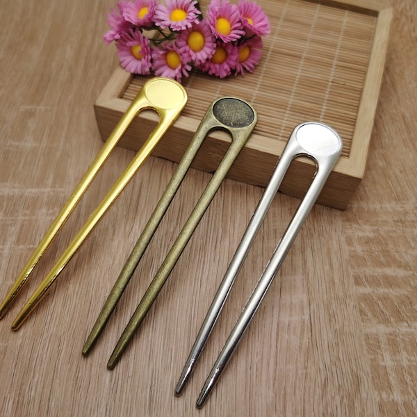 2/10 Pieces Metal U Shape Hair Fork Pin Stick Pick Band Hairpin Headband Accessory , Antique Bronze Silver Gold Color Bookmark Charm BM0752