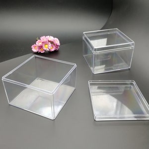 4 piezas 70x70x50mm forma cuadrada caja de plástico PS transparente, herramienta de pendiente de cuentas de joyería almacenamiento de exhibición de regalo de fiesta de boda resina acrílica, BB0089
