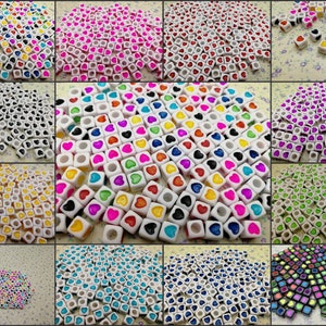 100/1000 piezas 7 mm resina plástica cubo cuadrado cuenta, mezcla color corazón cuenta hecha a mano joyería artesanal haciendo DIY encontrar accesorio encanto BP0001