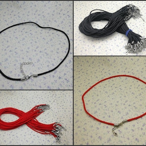 twist silk satin necklace string cord with lobster clasp , 18-20 inches length 3 mm width black red color handmade jewelry finding , BN0035