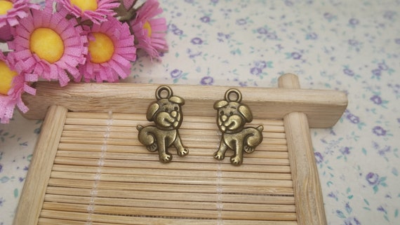 20/100 Pieces Metal Dog Pendant Necklace Earring Keychain Charm
