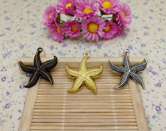 6/20 Pieces Metal starfish sea star fish Pendant Necklace Earring Keychain Charm Jewelry DIY Finding Antique Bronze Silver Gold Color BM0193