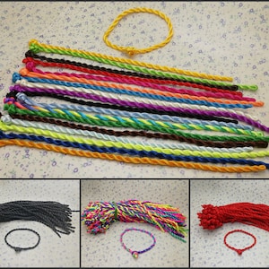 handmade twist silk satin cord bracelet with loop knot , 7-8 inches length 3 mm diameter , black red multicolor mix color option , BN0011