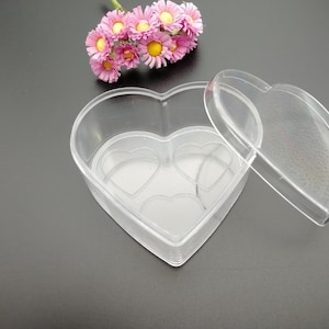 4 pièces 75x70x33mm forme de coeur clair PS boîte en plastique, bijoux perle anneau outil fête de mariage cadeau affichage stockage boîte en résine acrylique, BB0043