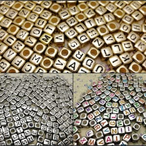 100/1000 piezas 6 mm plástico alfabeto letra cuenta resina cubo cuadrado cuenta, oro antiguo color plata encanto joyería hecha a mano hallazgo, BP0008