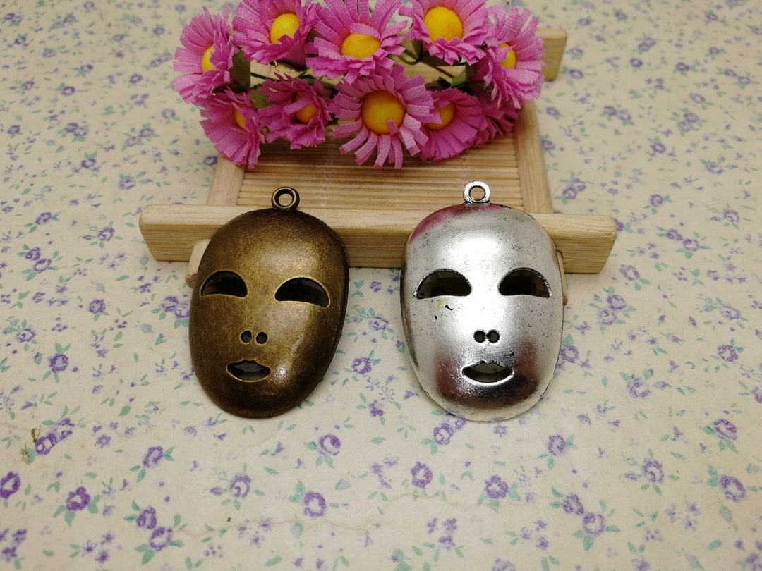 6 / 20 Pieces , Metal Mask Pendant Charm , Handmade Craft Jewelry