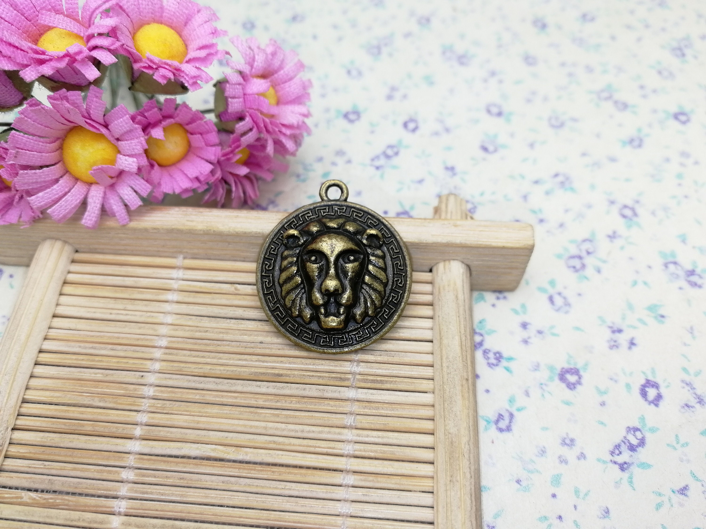 6/20 Pieces Metal Male Lion Medal Pendant Necklace Earring