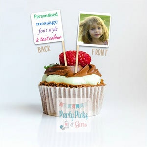 PHOTO CUPCAKE TOPPER, photo cupcake picks, personalised cupcake topper, birthday cake topper, cupcake decor, toppers cake, food flags