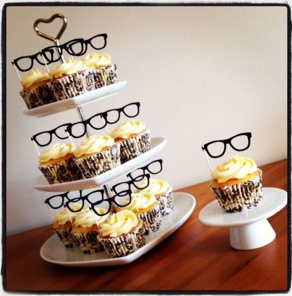 CAKE TOPPER GLASSES geek specs design cup cake flag food pick birthday wedding party decoration optician frames unique quirky