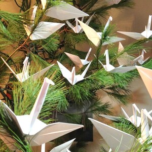 Large Christmas Tree Cranes, Origami Cranes, Large 9 Inch Tree Cranes, Origami Wedding, White Peace Crane, Origami Ornaments, Origami Crane image 5