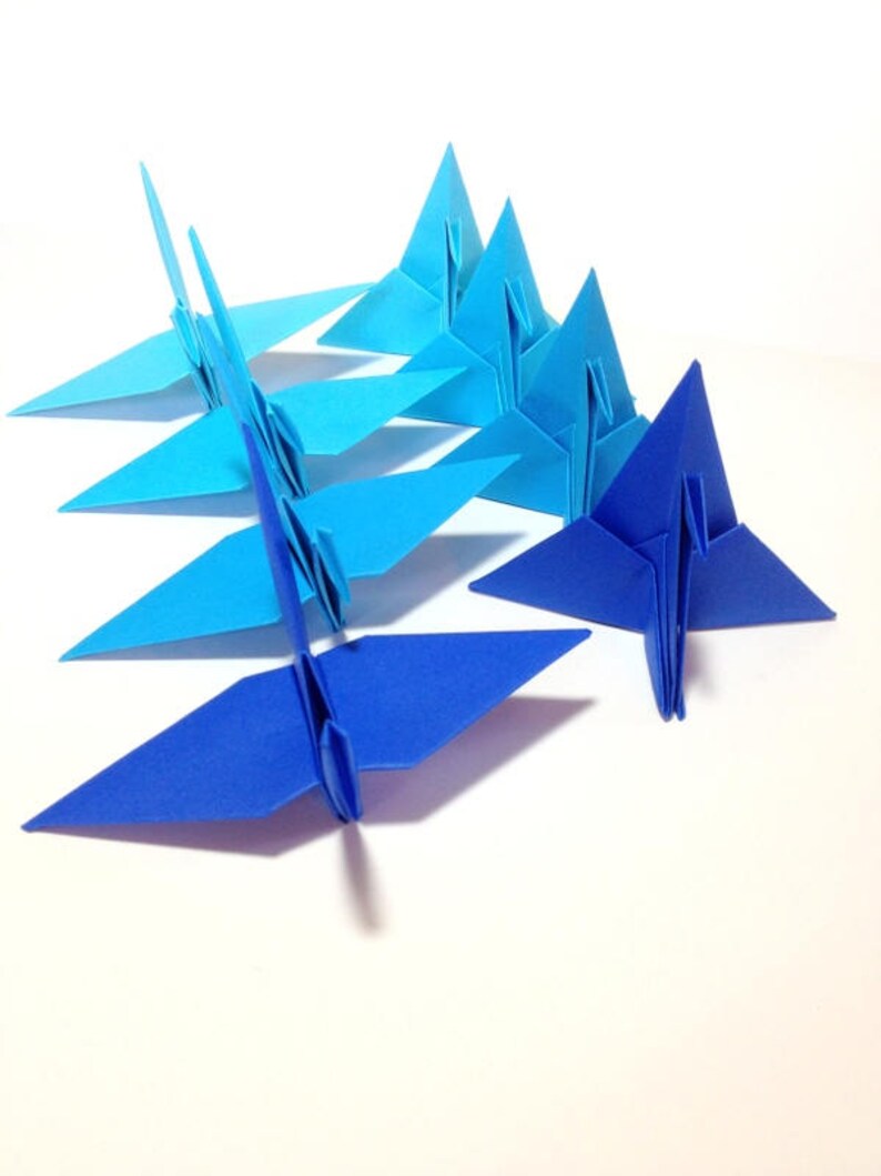 Ombre Blue Origami Cranes, Origami Garlands, Origami Cake Toppers, Origami Crane, Origami Flowers, Origami Crane Garland, Place Card Holder image 1