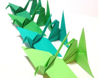 Green Origami Cranes, Origami Garland, Cake Toppers, Mobile, Photo Backdrop, Place Card Holder, Japanese Theme, Green Ombre, Tropical Colors