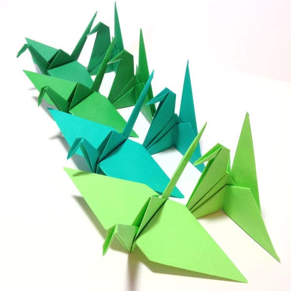 Green Origami Cranes, Origami Garland, Cake Toppers, Mobile, Photo Backdrop, Place Card Holder, Japanese Theme, Green Ombre, Tropical Colors