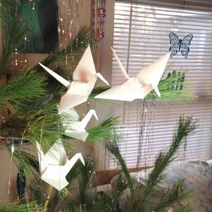 Large Christmas Tree Cranes, Origami Cranes, Large 9 Inch Tree Cranes, Origami Wedding, White Peace Crane, Origami Ornaments, Origami Crane image 8