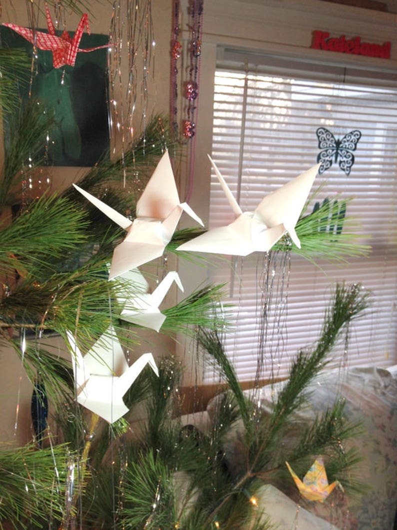 Large Christmas Tree Cranes, Origami Cranes, Large 9 Inch Tree Cranes, Origami Wedding, White Peace Crane, Origami Ornaments, Origami Crane image 8