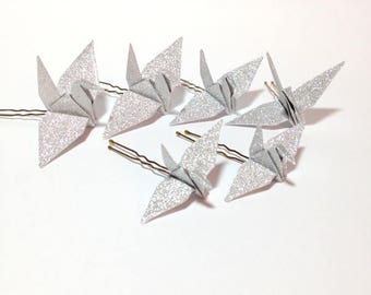 Pair of Wedding Hairpins, Custom Color Hair Pins, Origami Cranes, Gold or Silver Hair Pins, Silver Bridal Hair Pins, Wedding Accessories