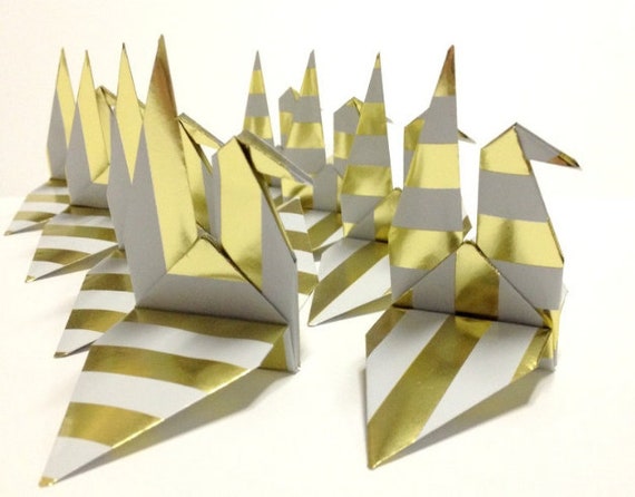 Origami Wedding Decor Wedding Place Card Holders Gold White Origami Cranesorigami Place Card Holder Paper Wedding Decorations