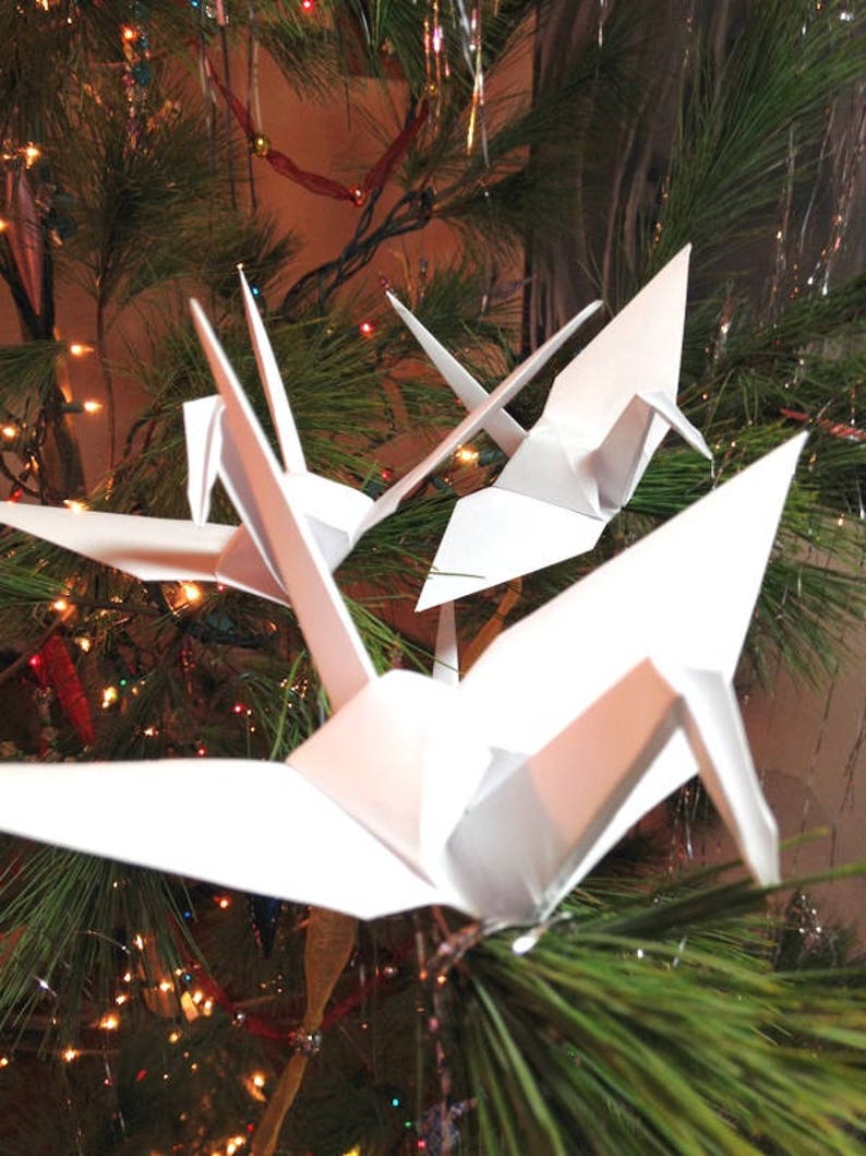 Large Christmas Tree Cranes, Origami Cranes, Large 9 Inch Tree Cranes, Origami Wedding, White Peace Crane, Origami Ornaments, Origami Crane image 4