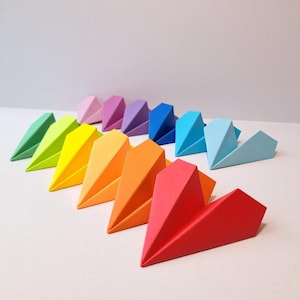 Origami Planes, Airplane Place Cards, Rainbow Airplanes, Wedding Airplanes, Airplane Name Cards, Guest Place Cards, Place Setting Airplanes