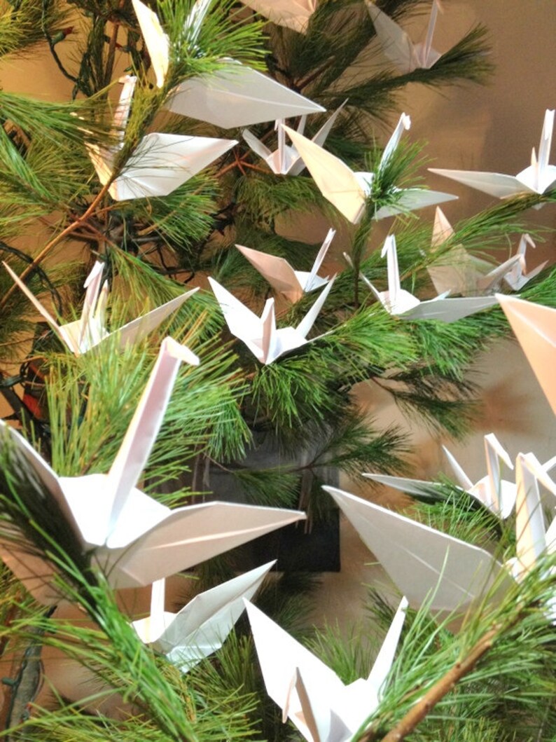 Large Christmas Tree Cranes, Origami Cranes, Large 9 Inch Tree Cranes, Origami Wedding, White Peace Crane, Origami Ornaments, Origami Crane image 5
