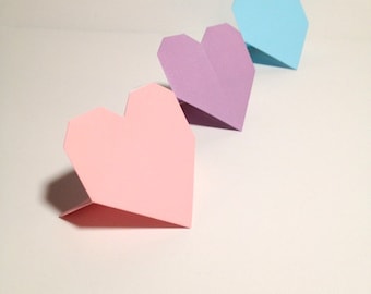 Wedding Place Cards, Standing Heart Place Cards, Origami Hearts, Rainbow Hearts, Fan Hearts, Heart Garlands