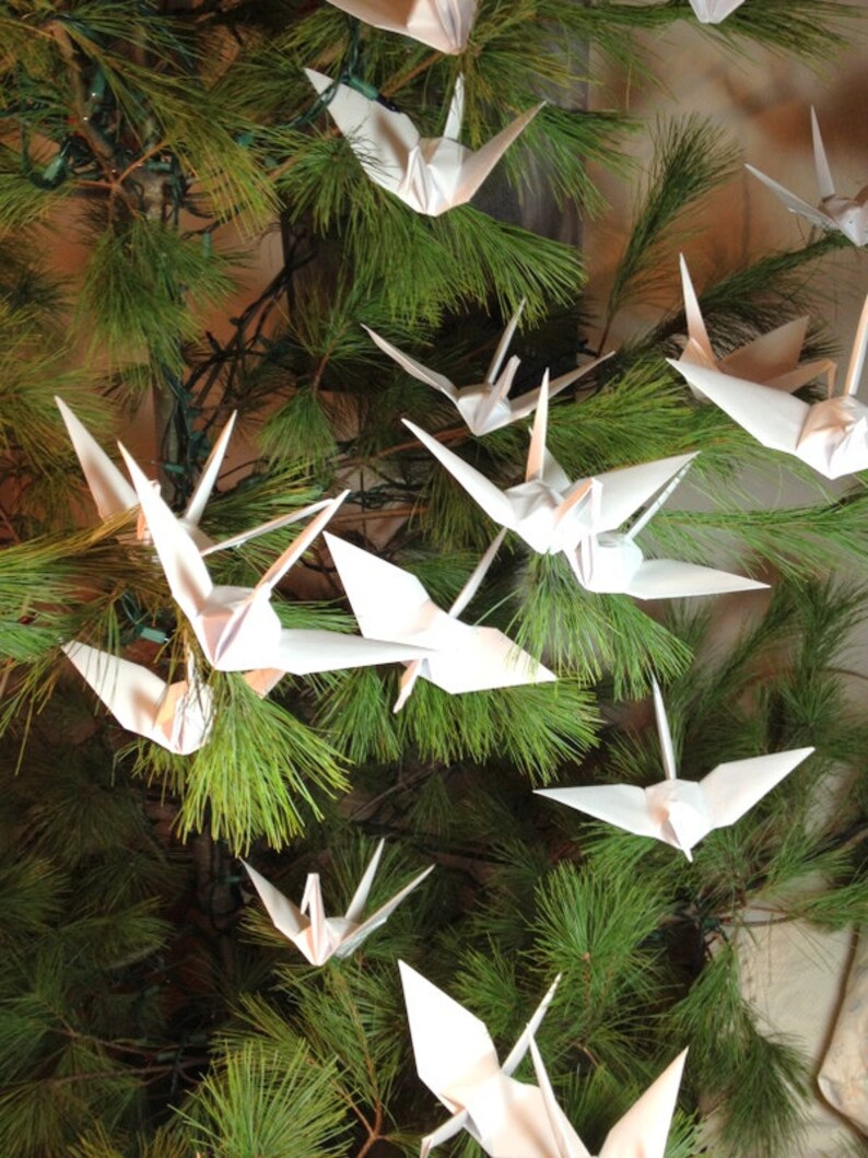 Large Christmas Tree Cranes, Origami Cranes, Large 9 Inch Tree Cranes, Origami Wedding, White Peace Crane, Origami Ornaments, Origami Crane image 3