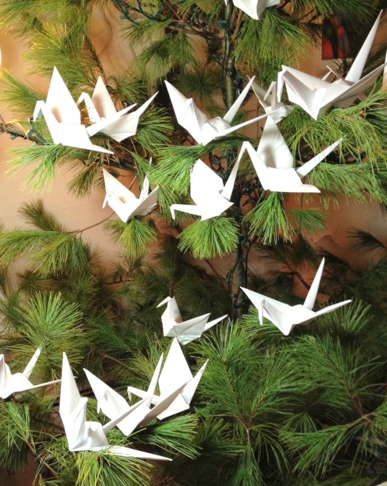 Large Christmas Tree Cranes, Origami Cranes, Large 9 Inch Tree Cranes, Origami Wedding, White Peace Crane, Origami Ornaments, Origami Crane image 1