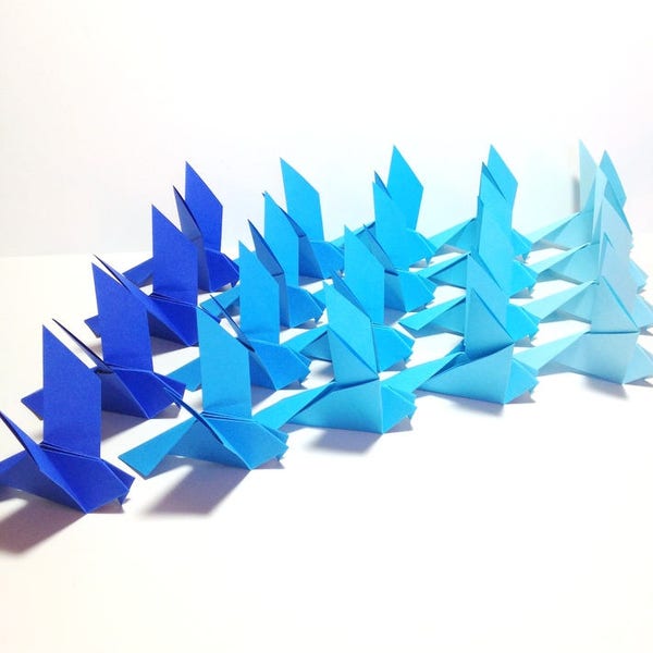 Ombre Blue Origami Doves, Origami Love Bird Garlands, Origami Wedding Doves, Love Birds, Ombre Blue, Blue Wedding Decor Church Peace Doves