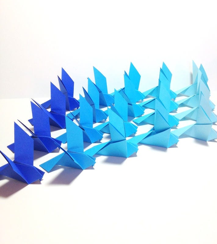 Origami Wedding Doves Origami Love Birds Ombre Blue Church | Etsy