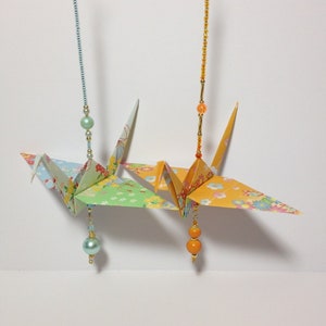 Origami Beaded Crane Ornament, Hanging Ornament, First Anniversary Gift, Wedding Keepsake Gift, Origami Ornament, Origami Crane, Sun Catcher