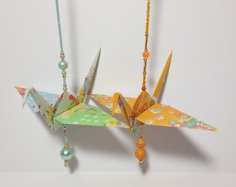 Origami Beaded Crane Ornament, Hanging Ornament, First Anniversary Gift, Wedding Keepsake Gift, Origami Ornament, Origami Crane, Sun Catcher