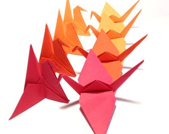 Red Place Card Holders, Custom Colors, Flying Crane, Place Card Holders, Red Orange Gold, Origami Crane, Origami Flowers, Origami Garland