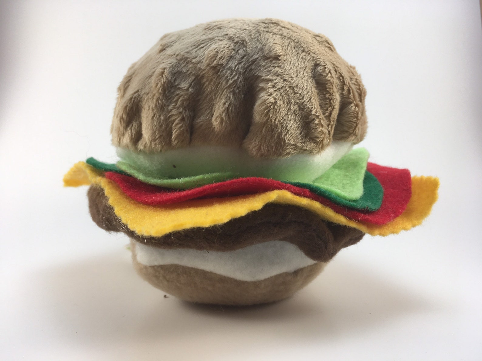 Squeaky Plush Cheeseburger Dog Toy Etsy