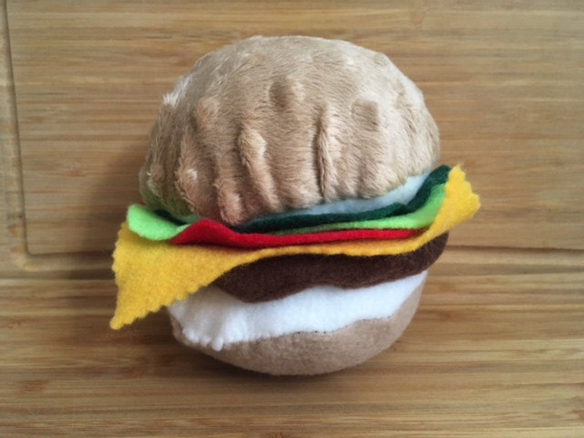 Squeaky Plush Cheeseburger Dog Toy Etsy