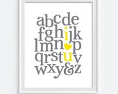 Sale! 8x10 Nursery Alphabet • I Love You Alphabet • Nursery Art - Children's Art -Yellow & Gray
