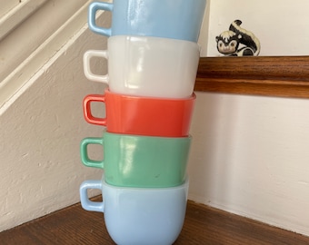 Glasbake Mug, Lipton Mug,  Glasbake Mug Set,  Lipton Soup Mug Set, Lipton Soup Mug, Vintage Mug Set, Mug Set, Milk Glass Mug, Square Mug