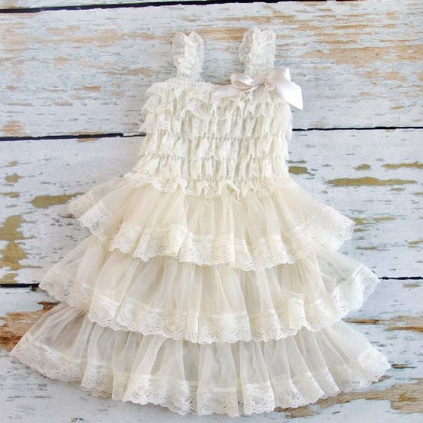 Flower Girl Dres - Ivory lace Flower girl dress, Rustic Vintage Chic Wedding - baby toddler girls infant flower girl party Easter lace dress