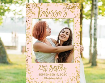 Rose Gold Happy Birthday Party Props Selfie Frame Props with Sticks Birthday Party Decorations for Girls Women Xinzistar 30th Birthday Photo Booth Props 18th
