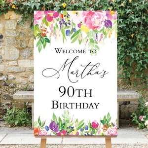 90th Birthday Sign, Birthday Welcome Sign, 90th Birthday Decor, Custom Welcome Board, 90th Decorations, Floral Birthday Sign, Flowers, 80th