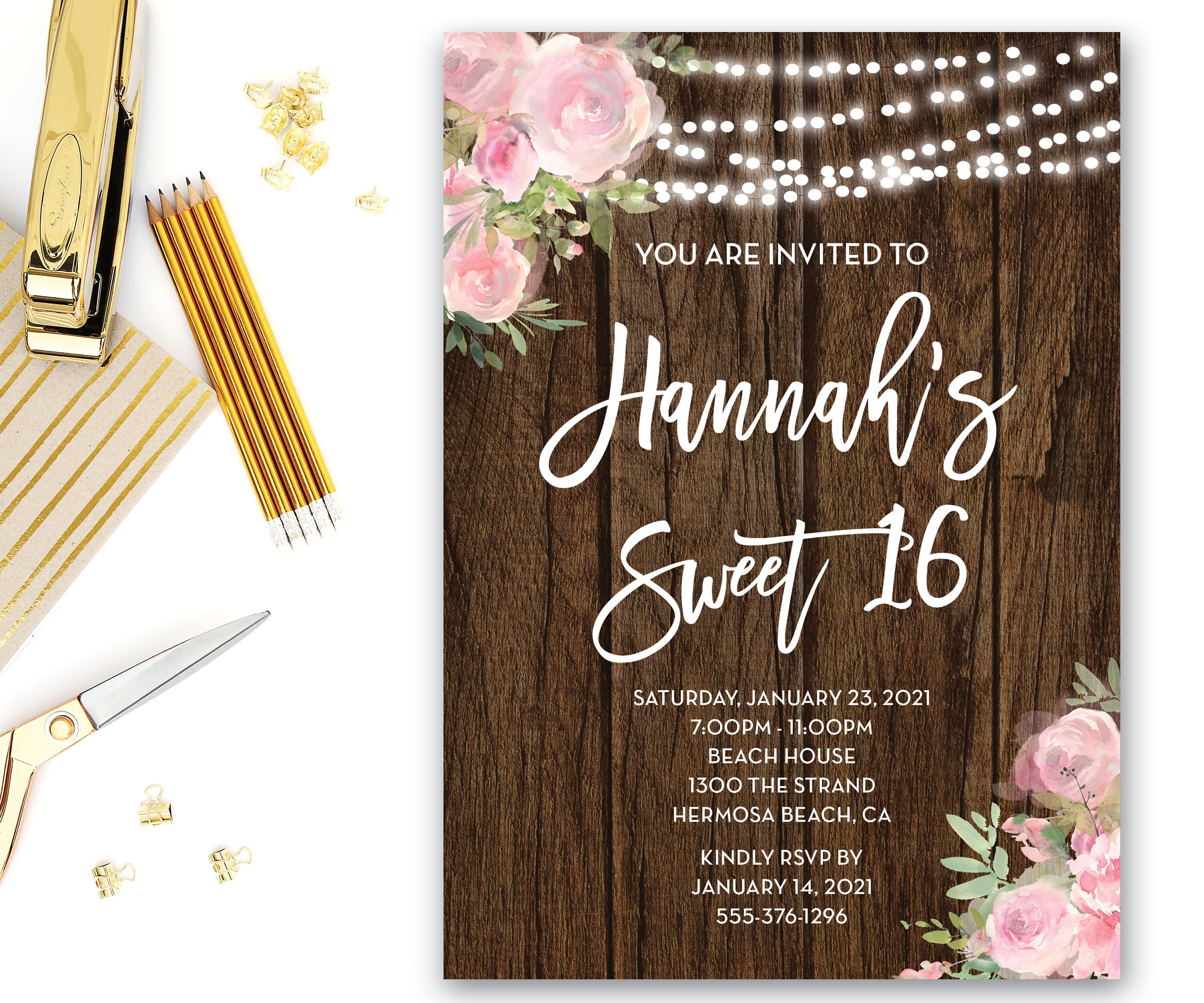 Sweet 16 Birthday Invitation 16th Birthday Invite Rustic | Etsy