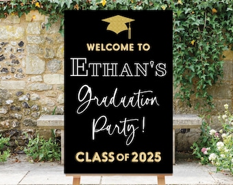 Grad Party Sign, Graduation Sign, Grad Party Decor, Class of 2026, Black Gold Printable, Balloons, Graduation Celebration