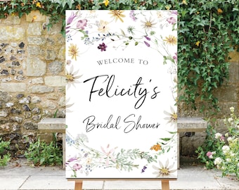 Wildflower Bridal Shower Welcome, Printable Sign, Wildflowers Shower Sign, Floral Baby Shower Sign, Digital, Floral Welcome Board, Flossie