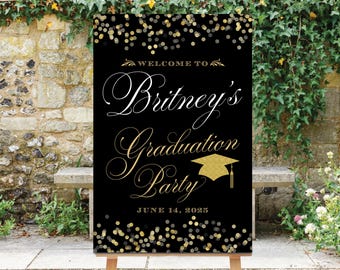 Black and Gold Graduation Welcome Sign: Confetti Design (PDF & JPG)
