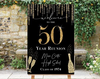 Class Reunion Welcome Sign, Any Class, Any Year, Customizeable Sign, Printable, Class of 1974, 50th Reunion Sign, Champagne Bubbles