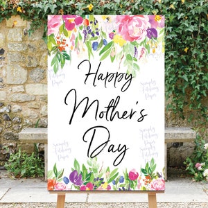 Mother's Day Sign, Happy Mother's Day Sign, INSTANT DOWNLOAD, Floral Sign, Pink Flowers, Printable Mothers Day Sign, Large Sign, Pink Floral